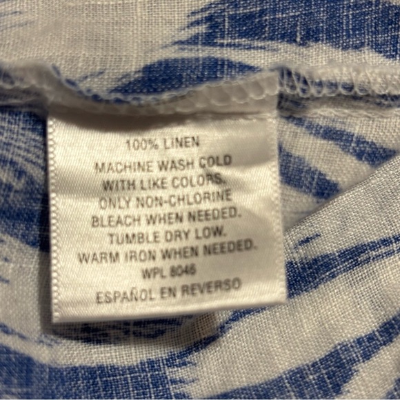 JM Collection 100% Linen Blue White Blouse Shirt Top size 18 long sleeve - Picture 6 of 9